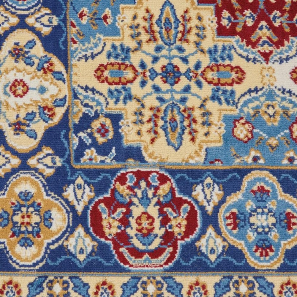 4' X 6' Blue Floral Power Loom Non Skid Area Rug
