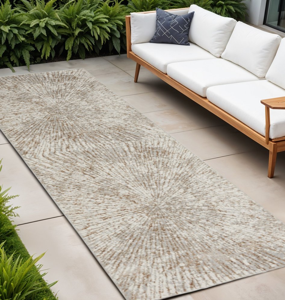 8' Gray And Ivory Abstract Runner Rug