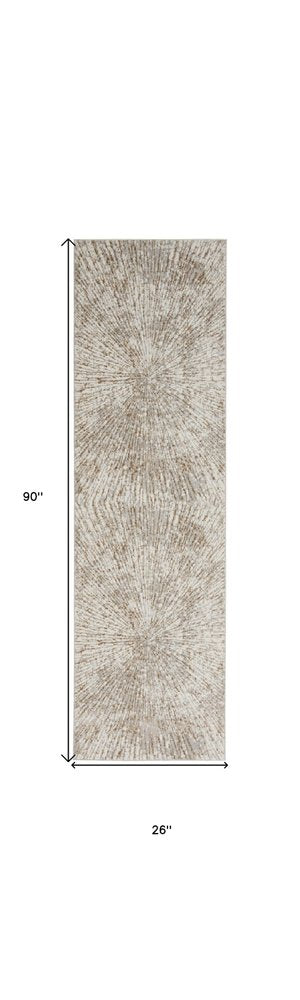 8' Gray And Ivory Abstract Runner Rug