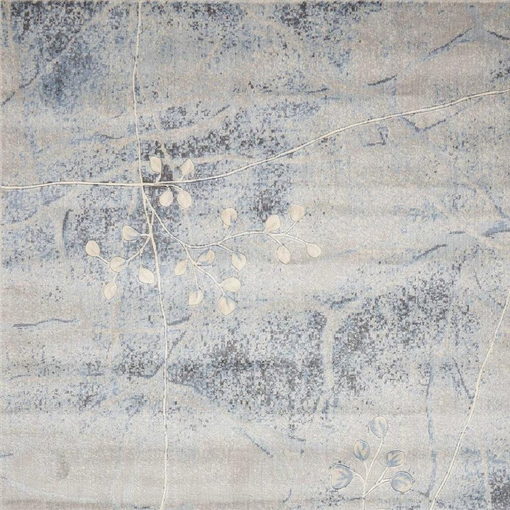 10' X 13' Blue and Silver Floral Power Loom Area Rug