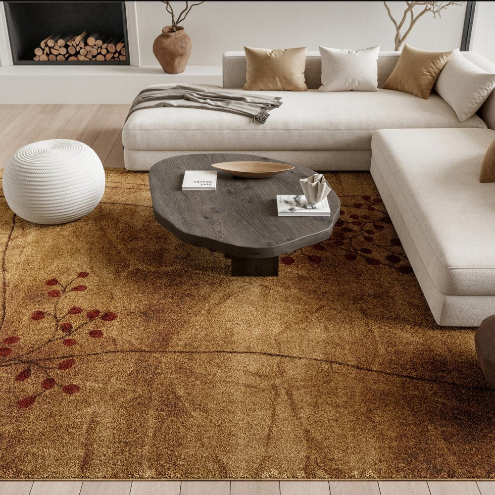 9' X 12' Brown Floral Power Loom Area Rug