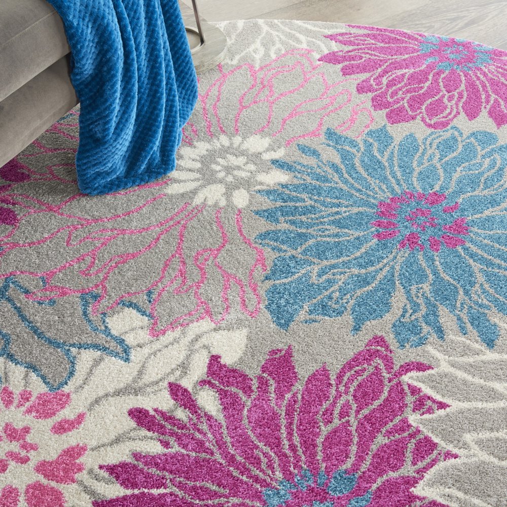 9' X 12' Blue Floral Power Loom Area Rug