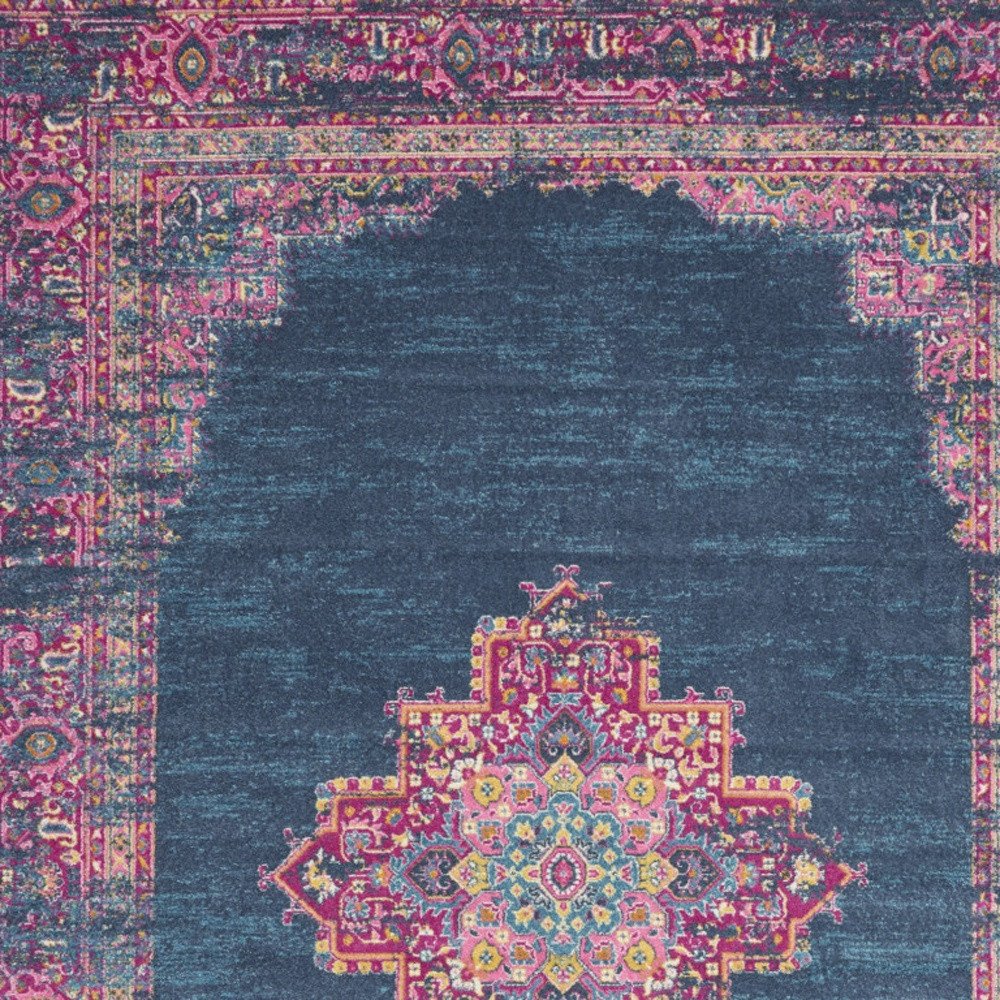 9' X 12' Blue Floral Power Loom Area Rug