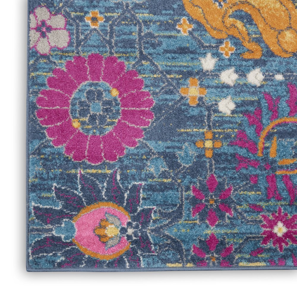 9' X 12' Blue Floral Power Loom Area Rug