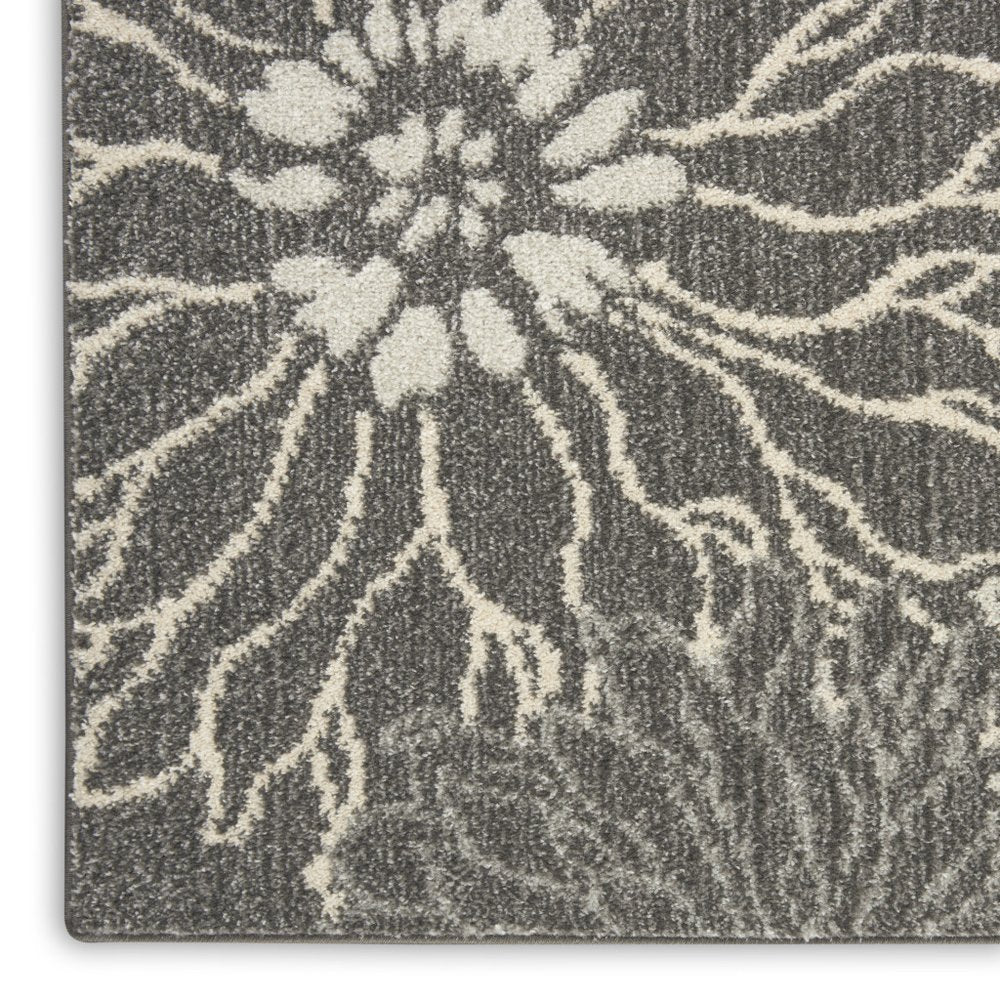 9' X 12' Charcoal Floral Power Loom Area Rug