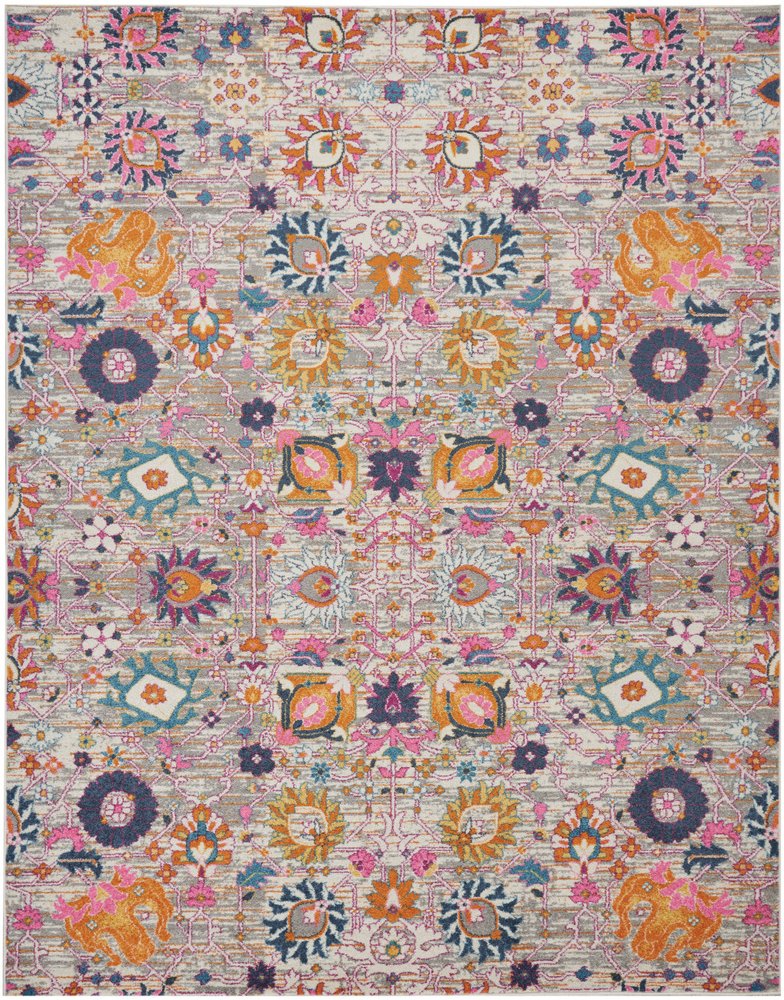 9' X 12' Gray Floral Power Loom Area Rug