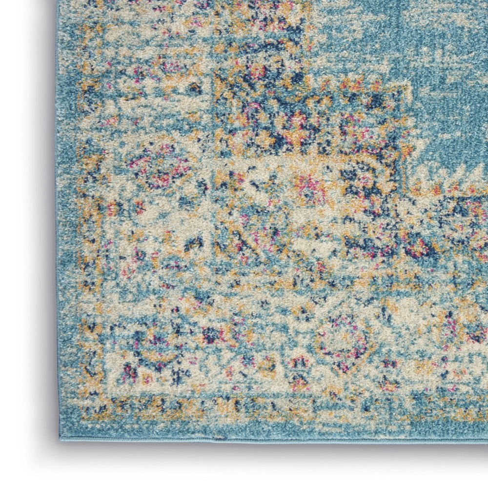 9' X 12' Light Blue Floral Power Loom Area Rug