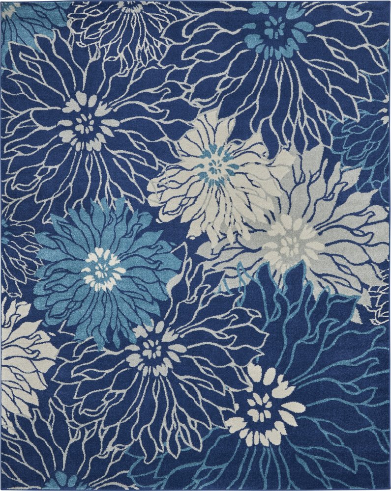 9' X 12' Blue and Ivory Floral Power Loom Area Rug