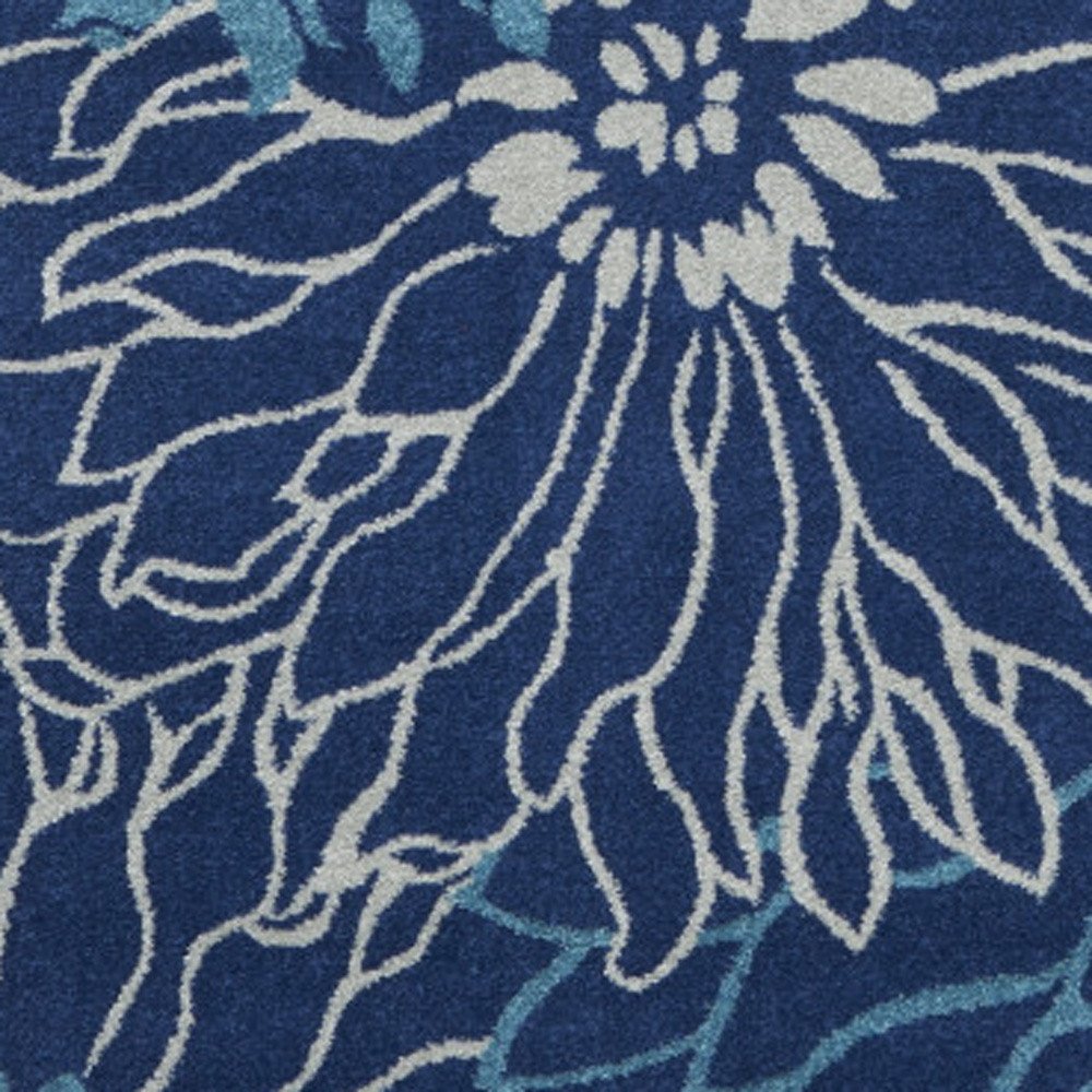 9' X 12' Blue and Ivory Floral Power Loom Area Rug