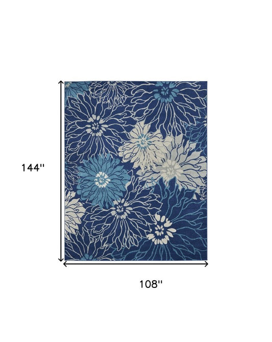 9' X 12' Blue and Ivory Floral Power Loom Area Rug