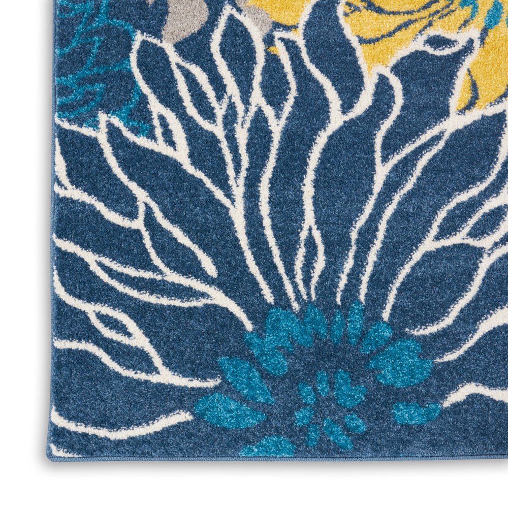 9' X 12' Navy Blue Floral Power Loom Area Rug