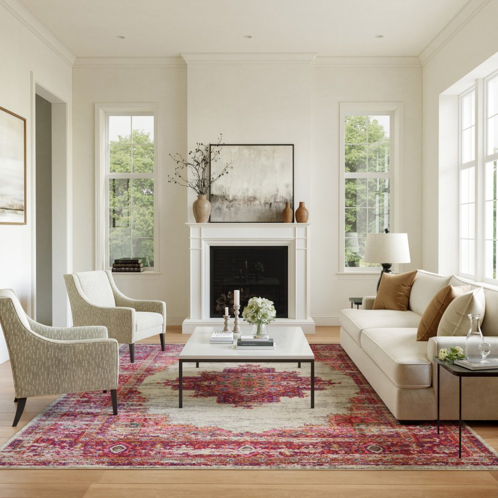 9' X 12' Pink Floral Power Loom Area Rug