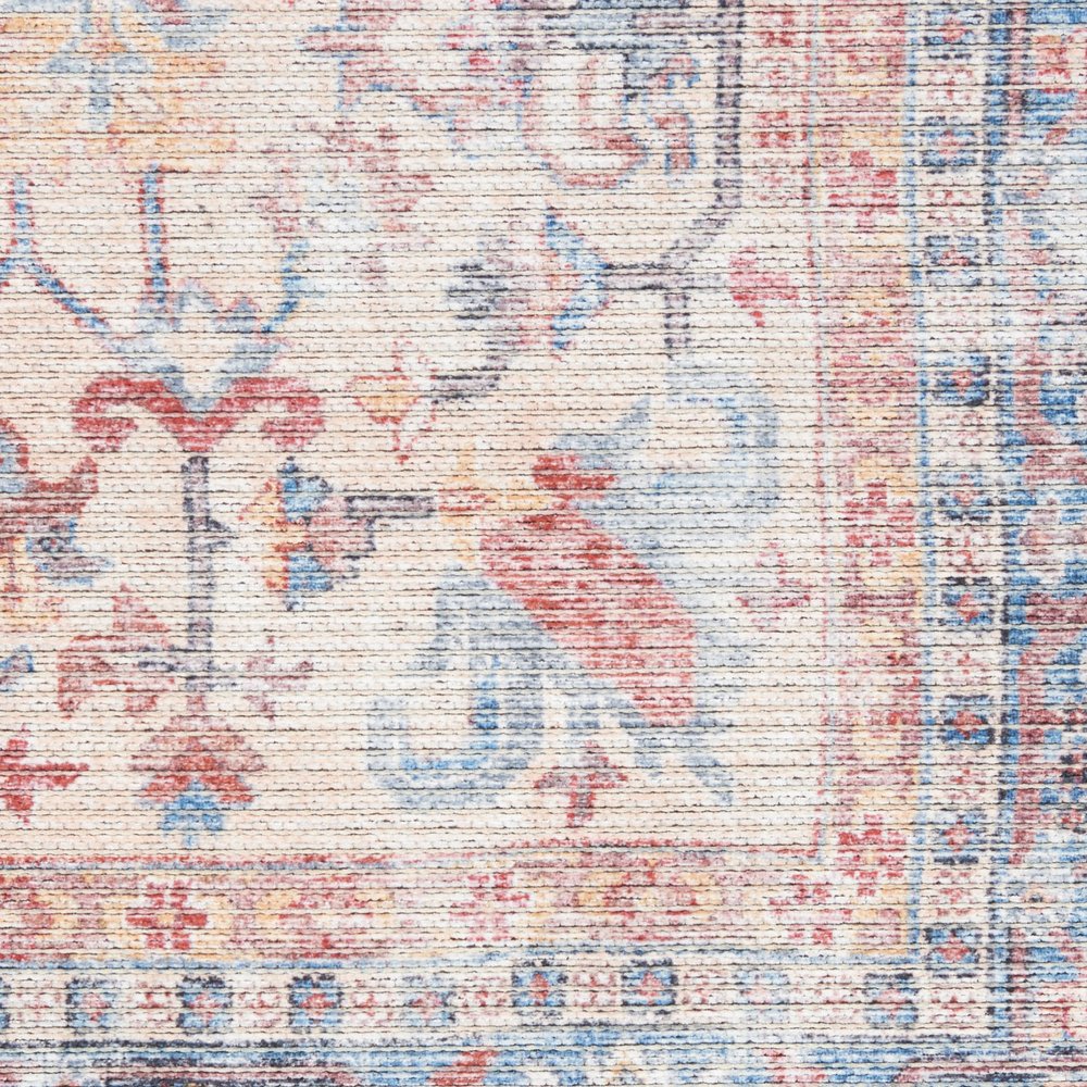 9' X 12' Blue Floral Power Loom Distressed Area Rug