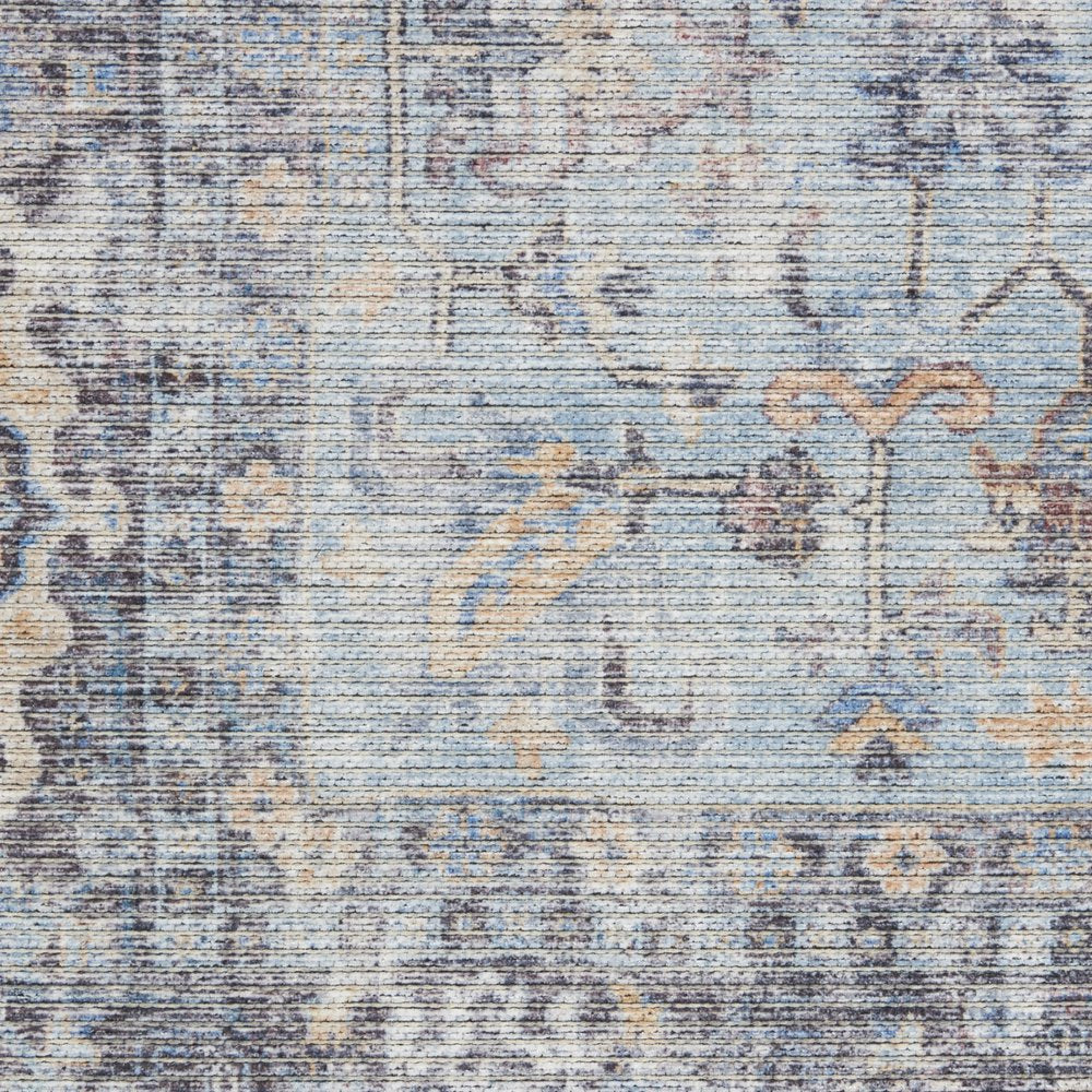 9' X 12' Blue and Gray Floral Medallion Power Loom Distressed Washable Area Rug