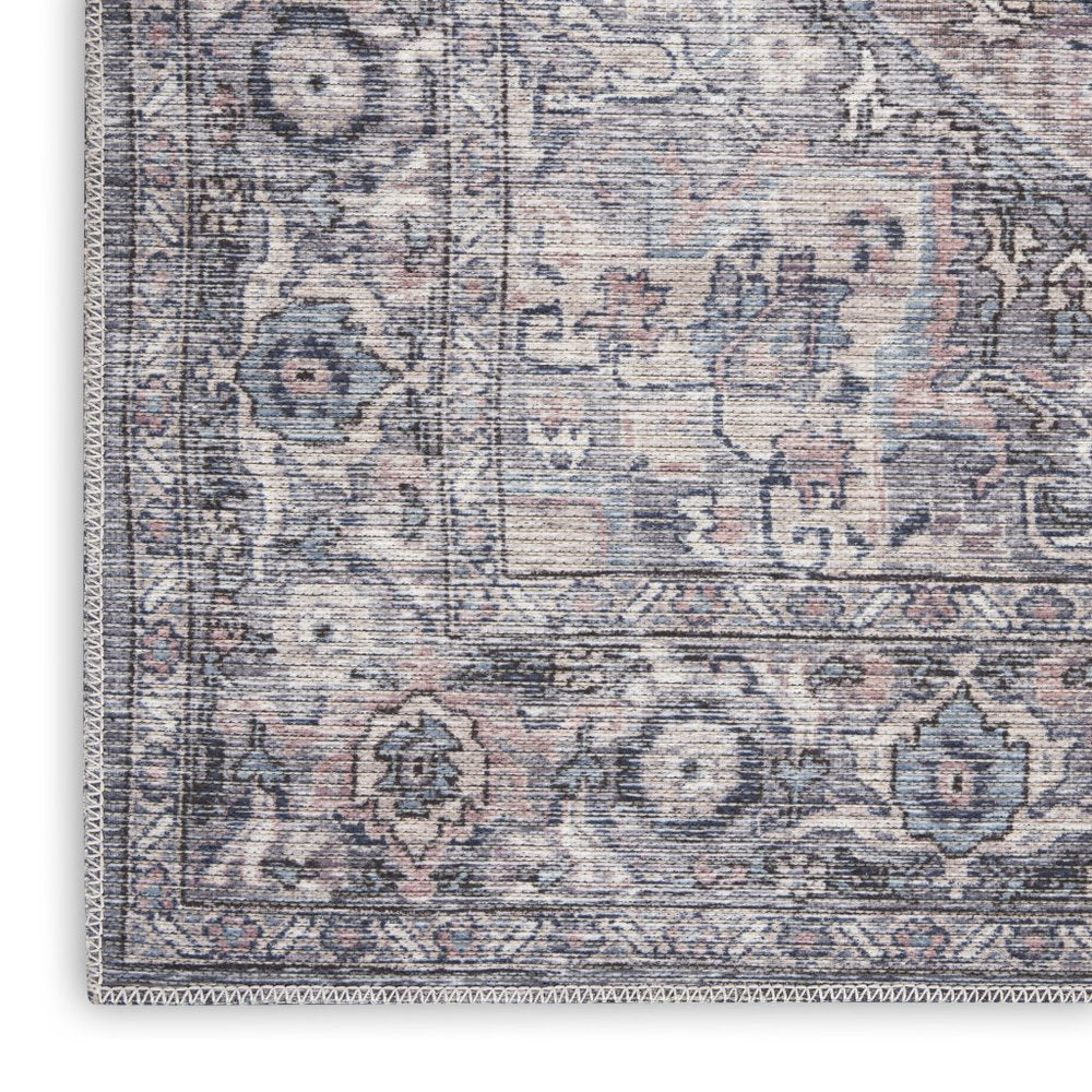 9' X 12' Gray Floral Power Loom Distressed Washable Area Rug