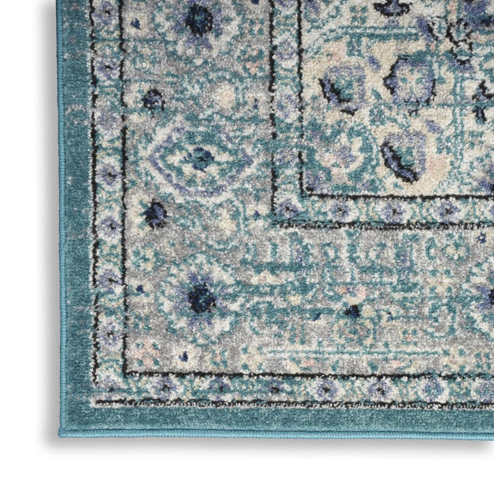 5' X 7' Aqua Floral Power Loom Distressed Area Rug