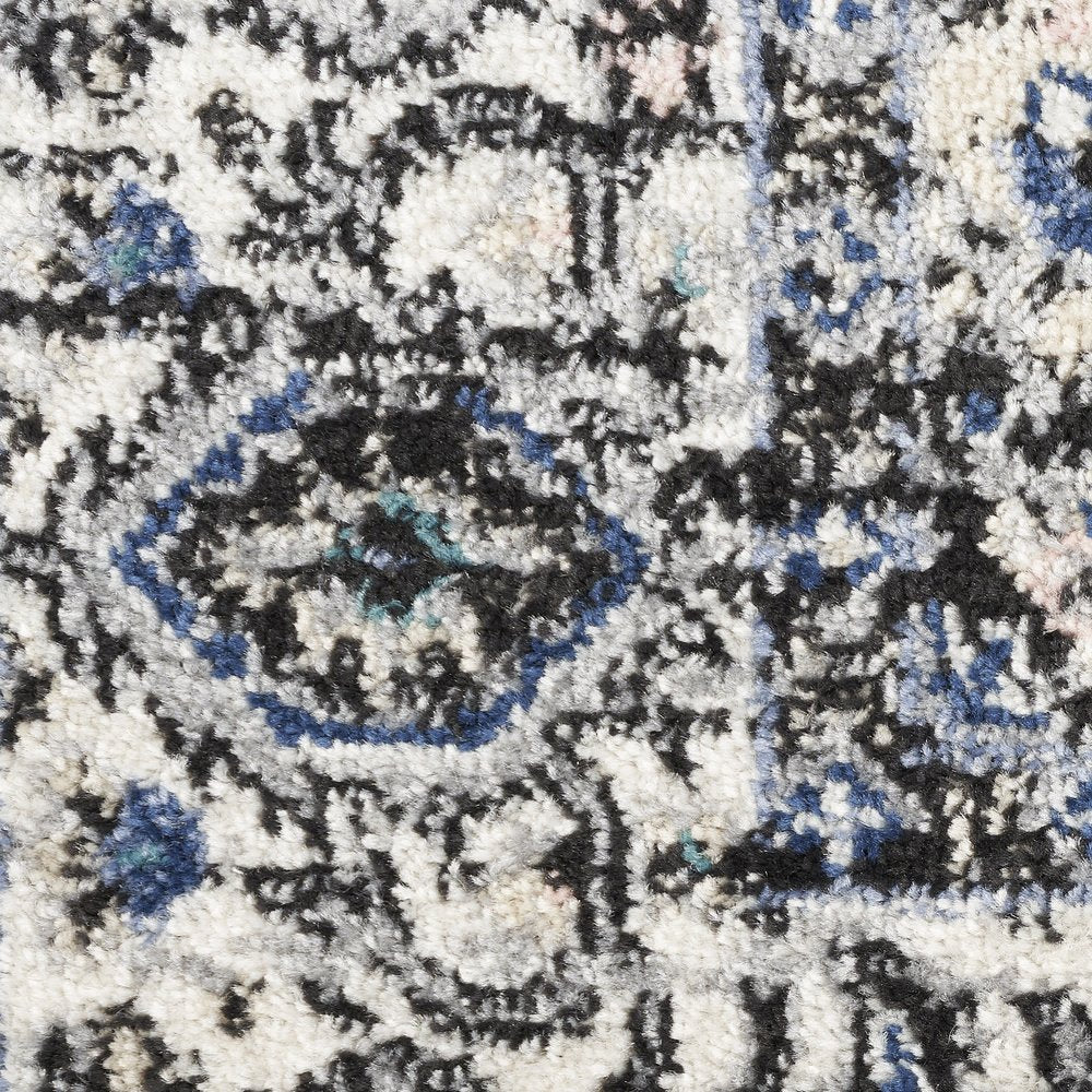 10' Black And Ivory Floral Distressed Runner Rug