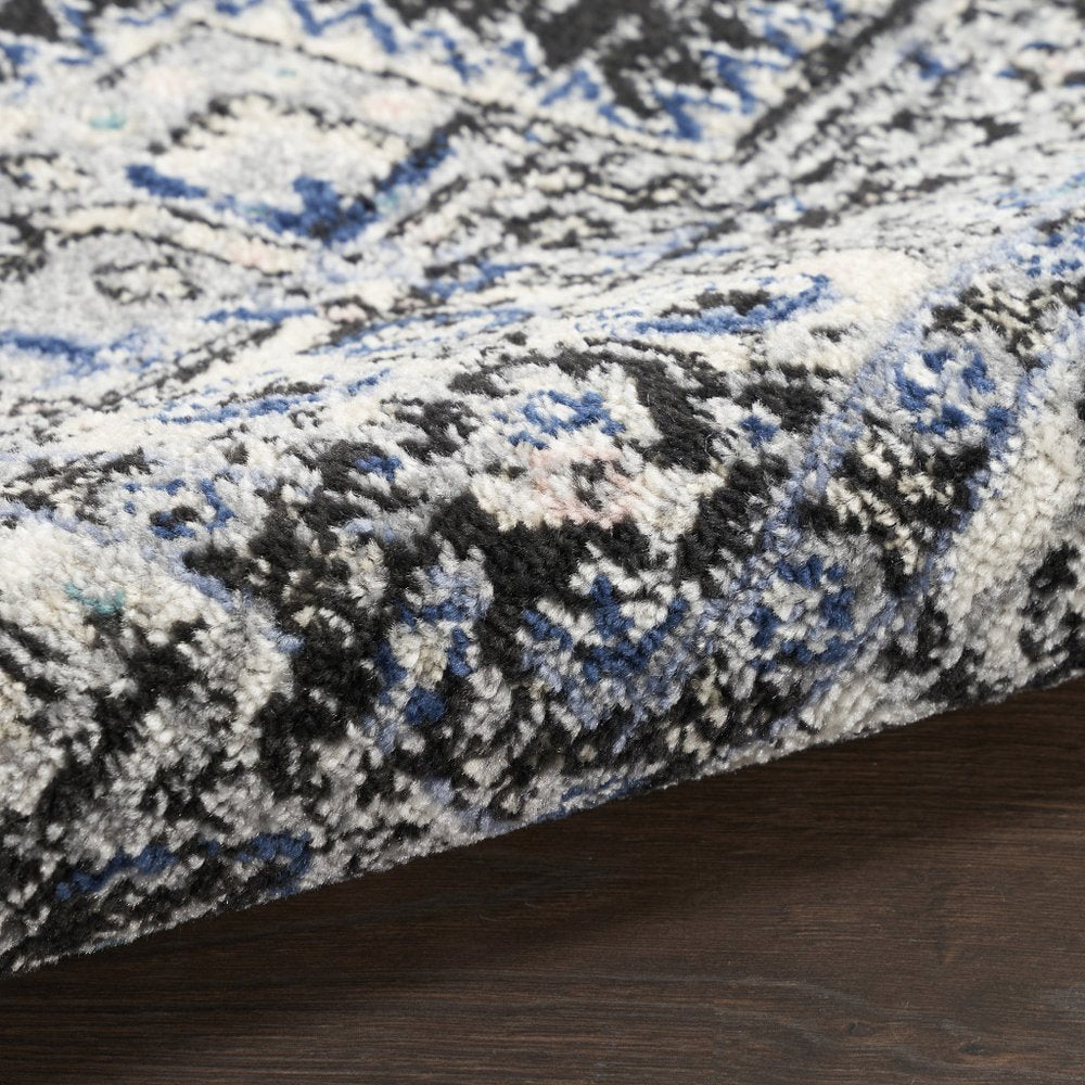 10' Black And Ivory Floral Distressed Runner Rug