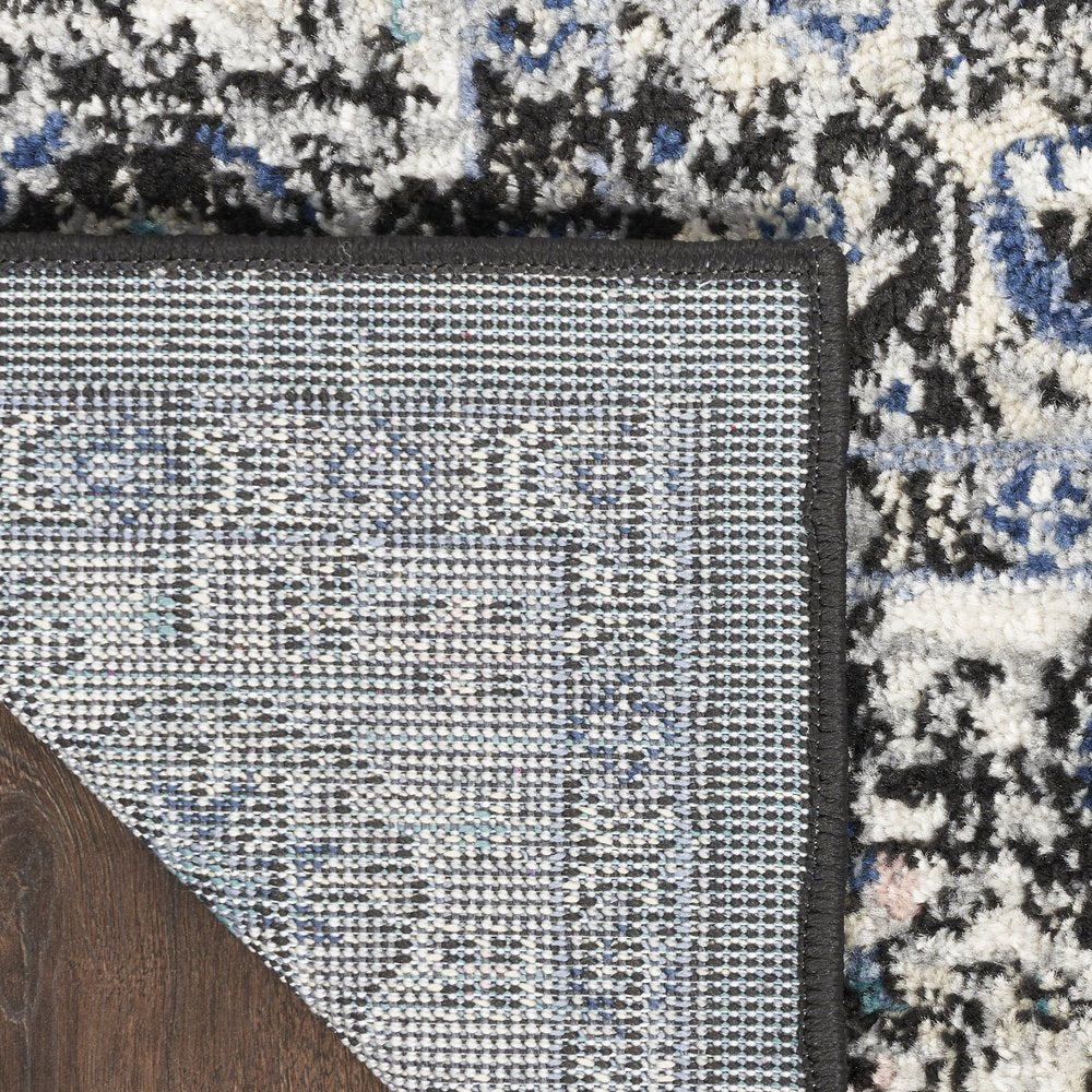 10' Black And Ivory Floral Distressed Runner Rug