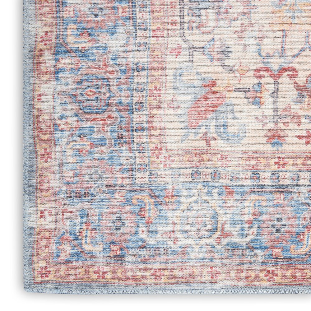 8' X 10' Blue Floral Power Loom Distressed Area Rug