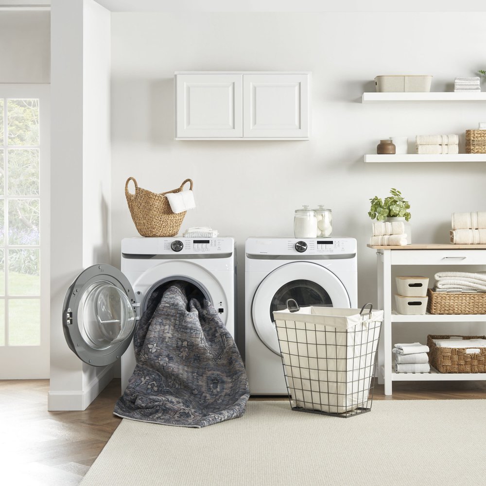 10' Blue Floral Power Loom Distressed Washable Runner Rug