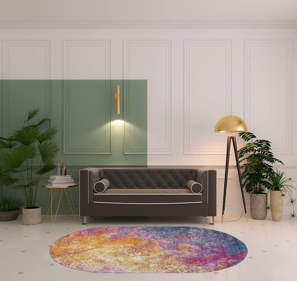 5' X 8' Blue Abstract Oval Rug