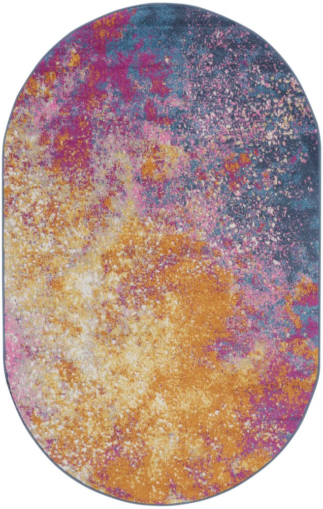 5' X 8' Blue Abstract Oval Rug