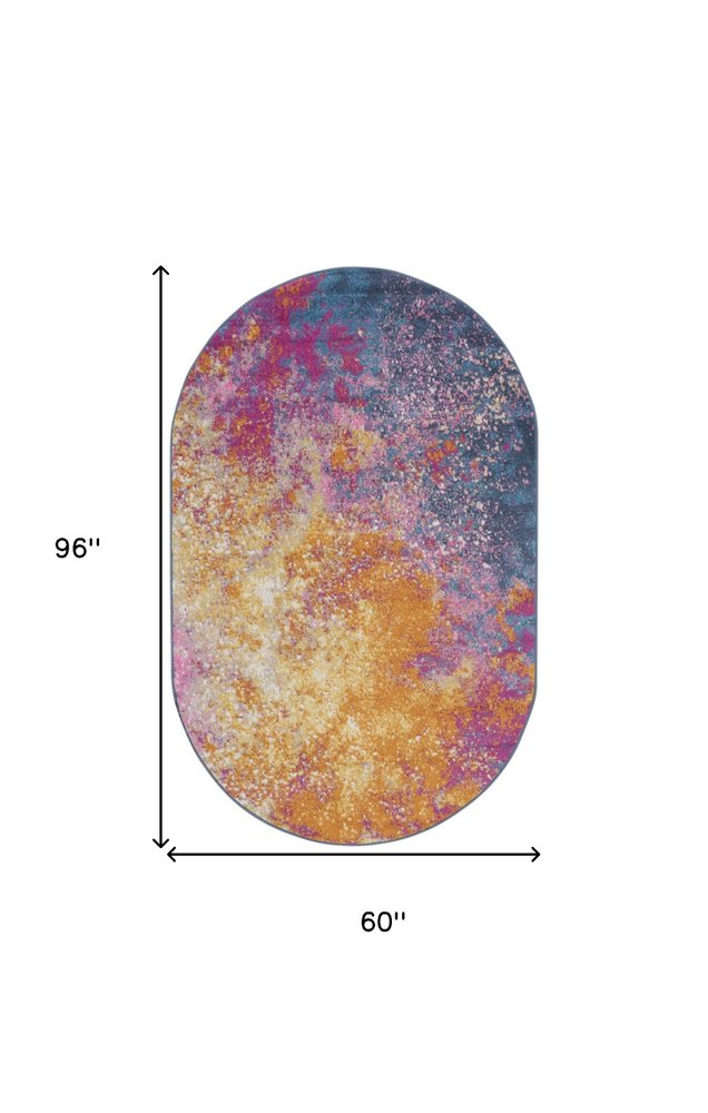 5' X 8' Blue Abstract Oval Rug