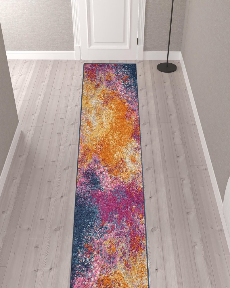 14' Blue Abstract Runner Rug