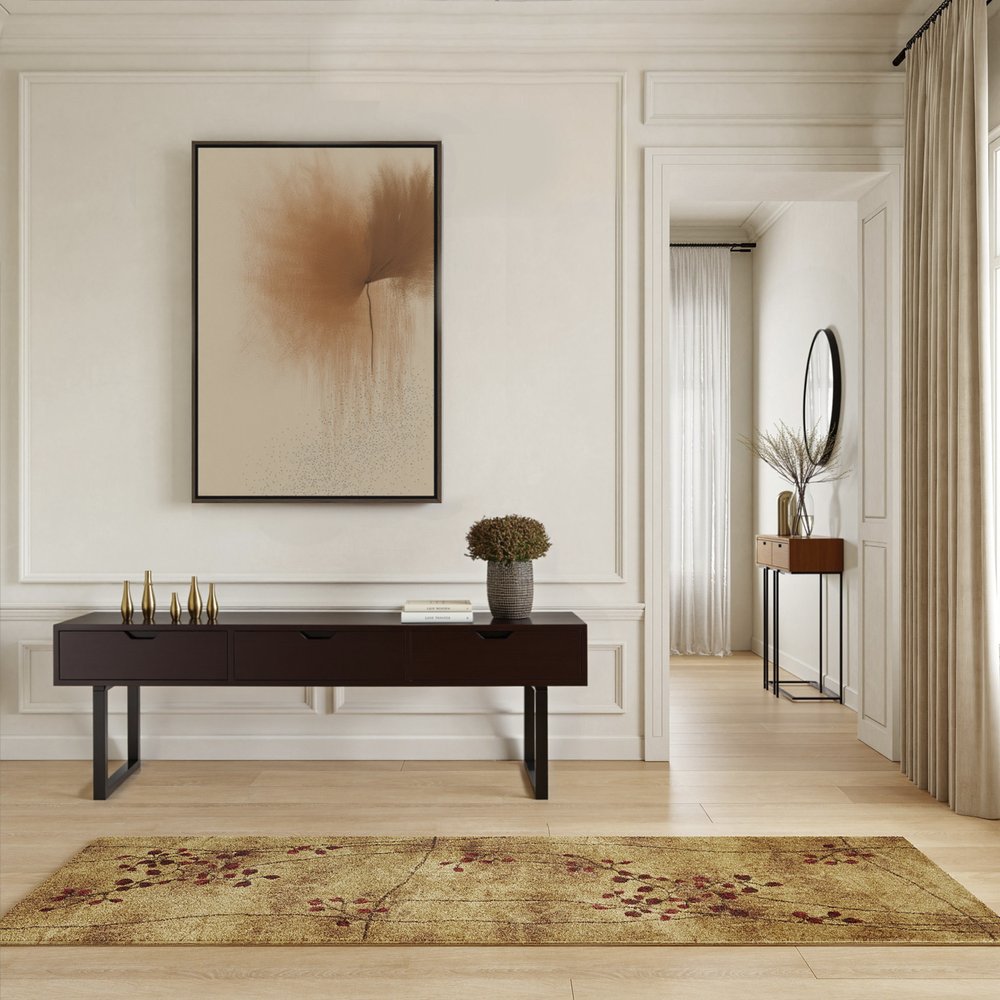 8' Brown Floral Power Loom Runner Rug