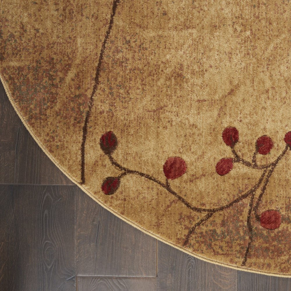 8' Brown Floral Power Loom Non Skid Round Rug