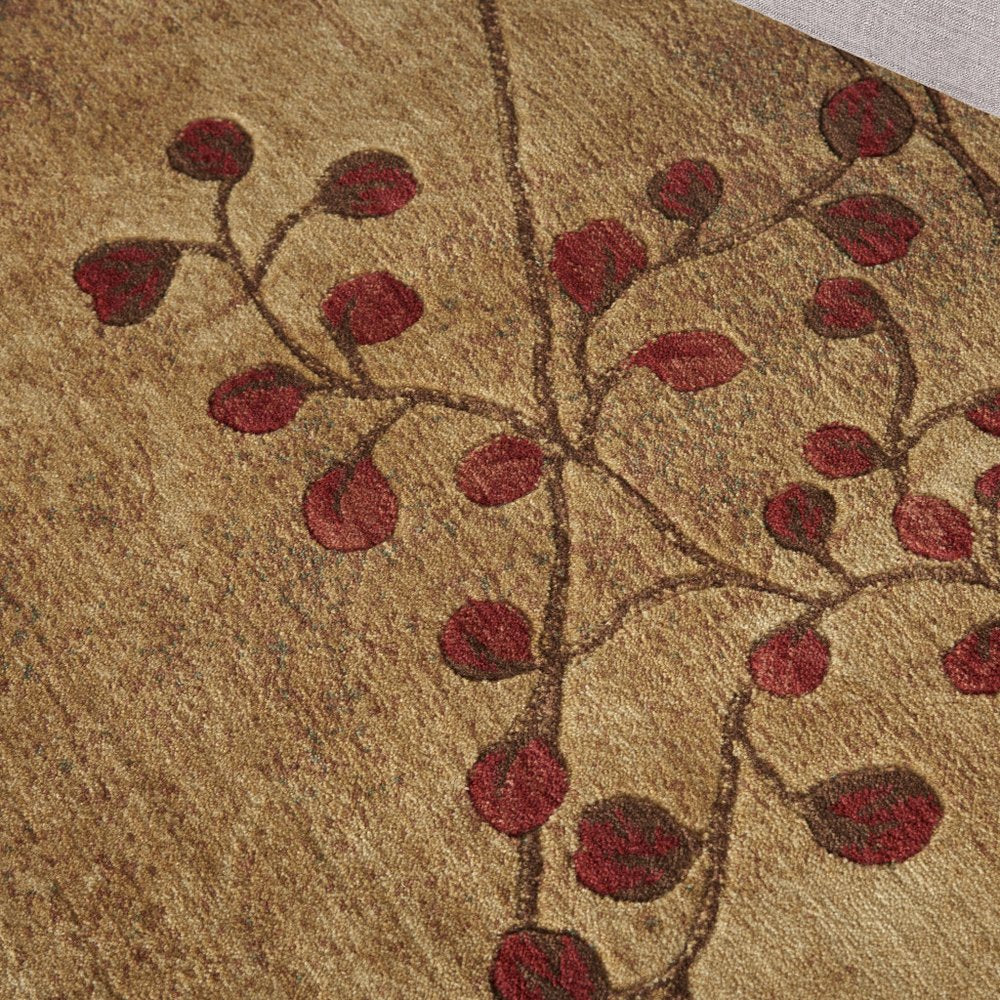 8' Brown Floral Power Loom Non Skid Round Rug