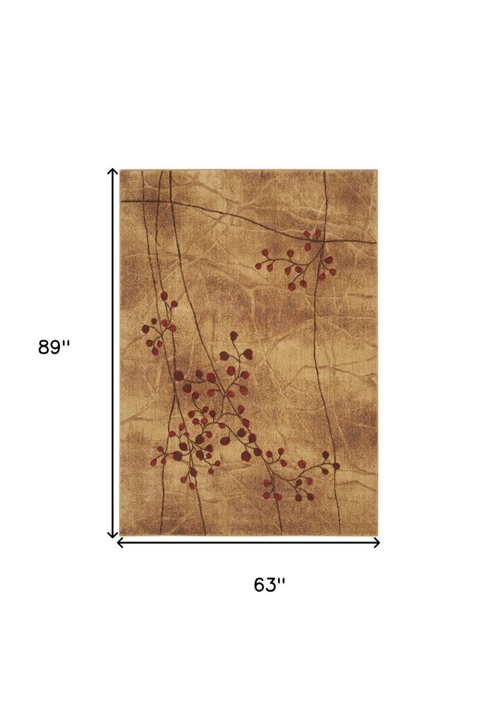 5' X 8' Brown Floral Power Loom Area Rug