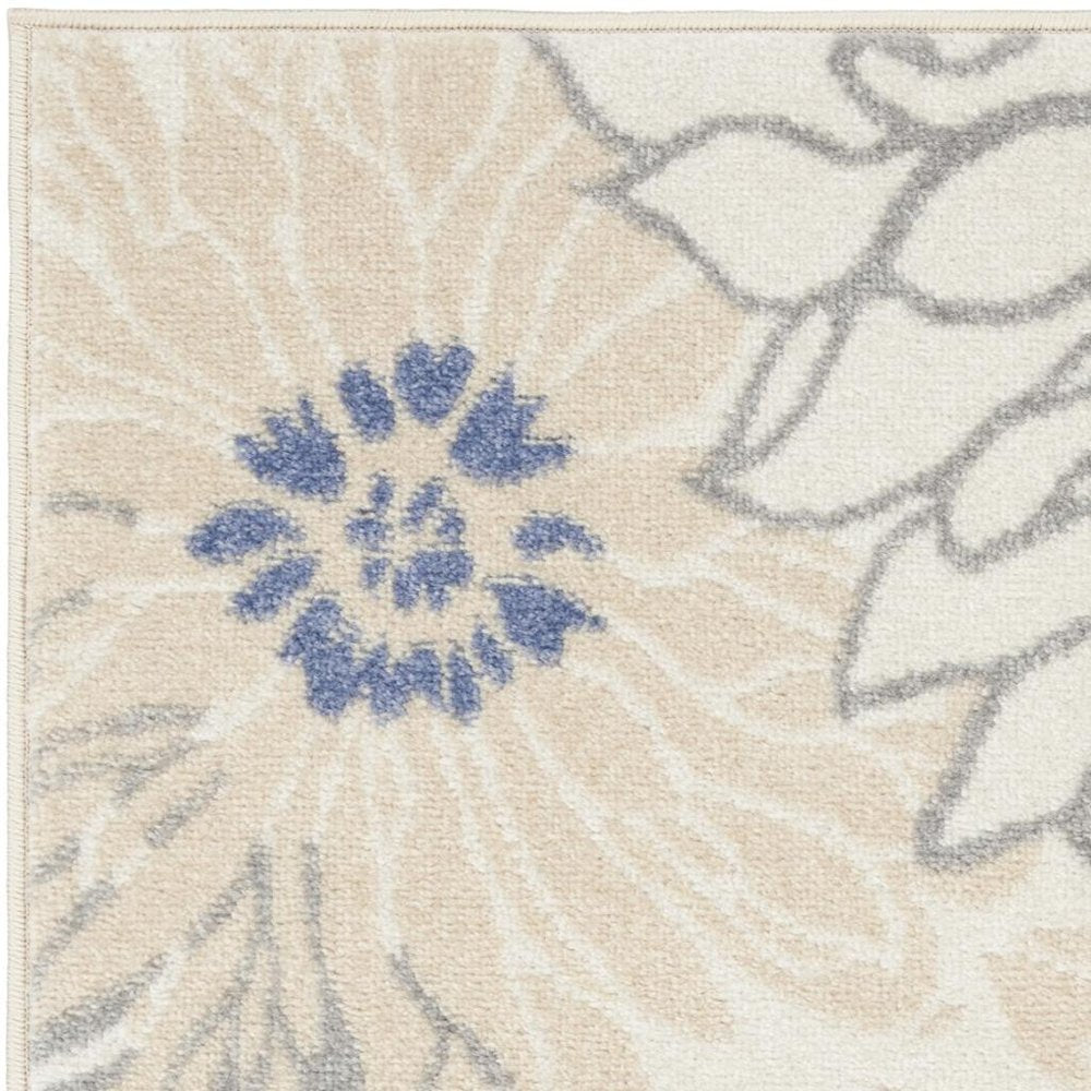 2' X 3' Cream Floral Power Loom Distressed Area Rug
