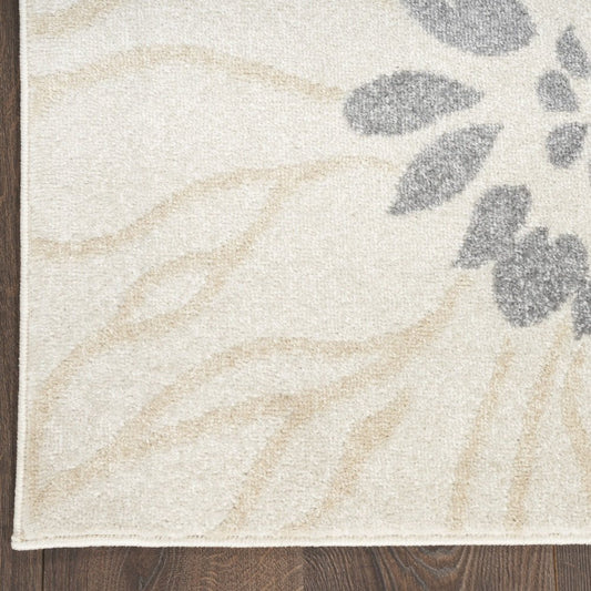 10' Ivory And Blue Floral Distressed Runner Rug