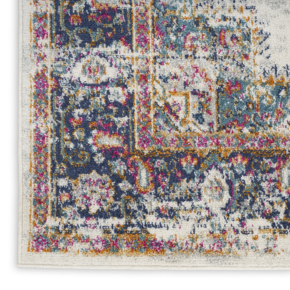 5' X 7' Cream Floral Power Loom Distressed Area Rug