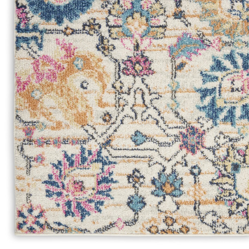 6' Cream Floral Power Loom Runner Rug