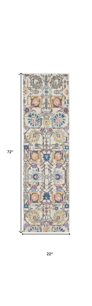 6' Cream Floral Power Loom Runner Rug