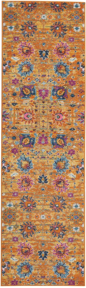 10' Gold Floral Power Loom Runner Rug