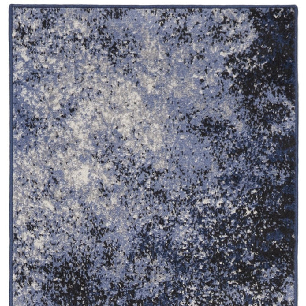 10' Blue And Ivory Abstract Distressed Runner Rug