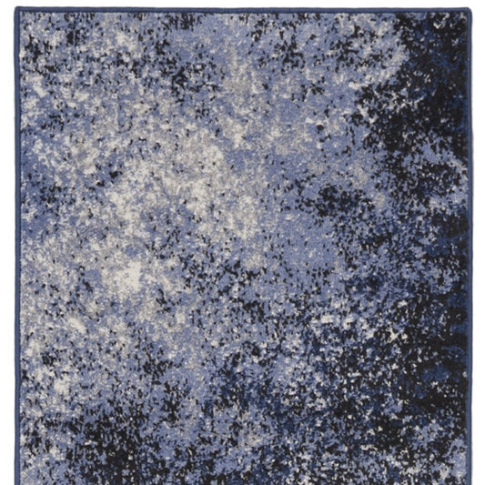 10' Blue And Ivory Abstract Distressed Runner Rug