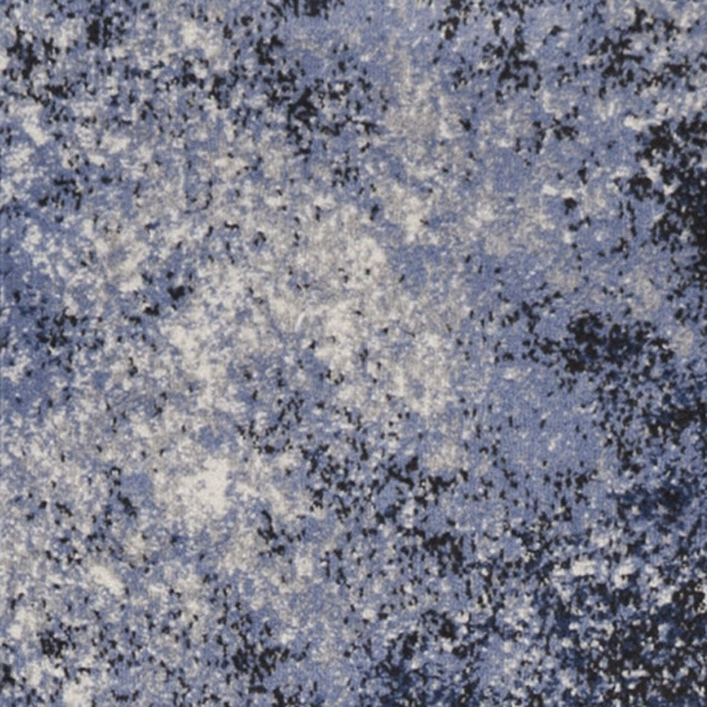 10' Blue And Ivory Abstract Distressed Runner Rug