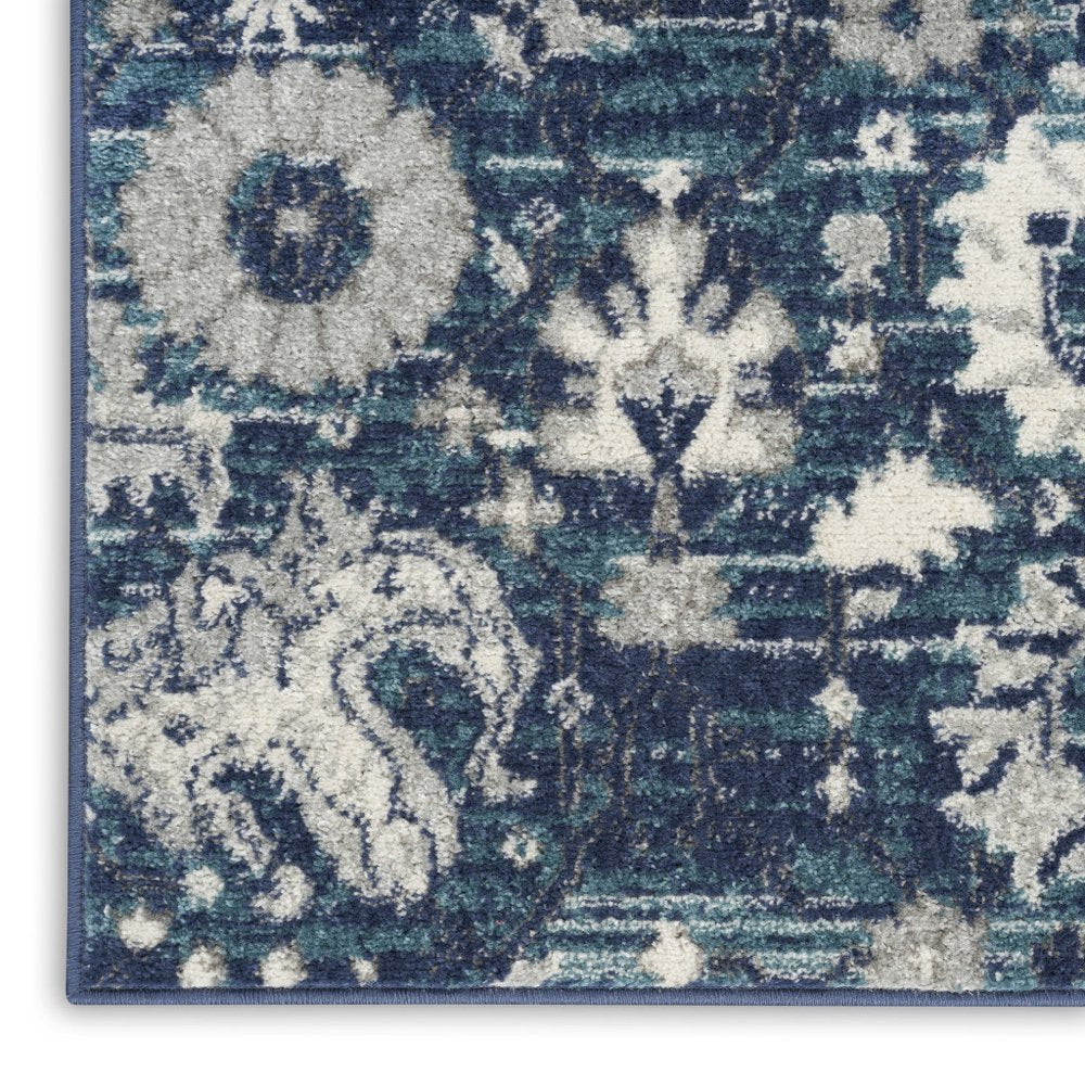5' X 7' Navy Blue Floral Power Loom Distressed Area Rug