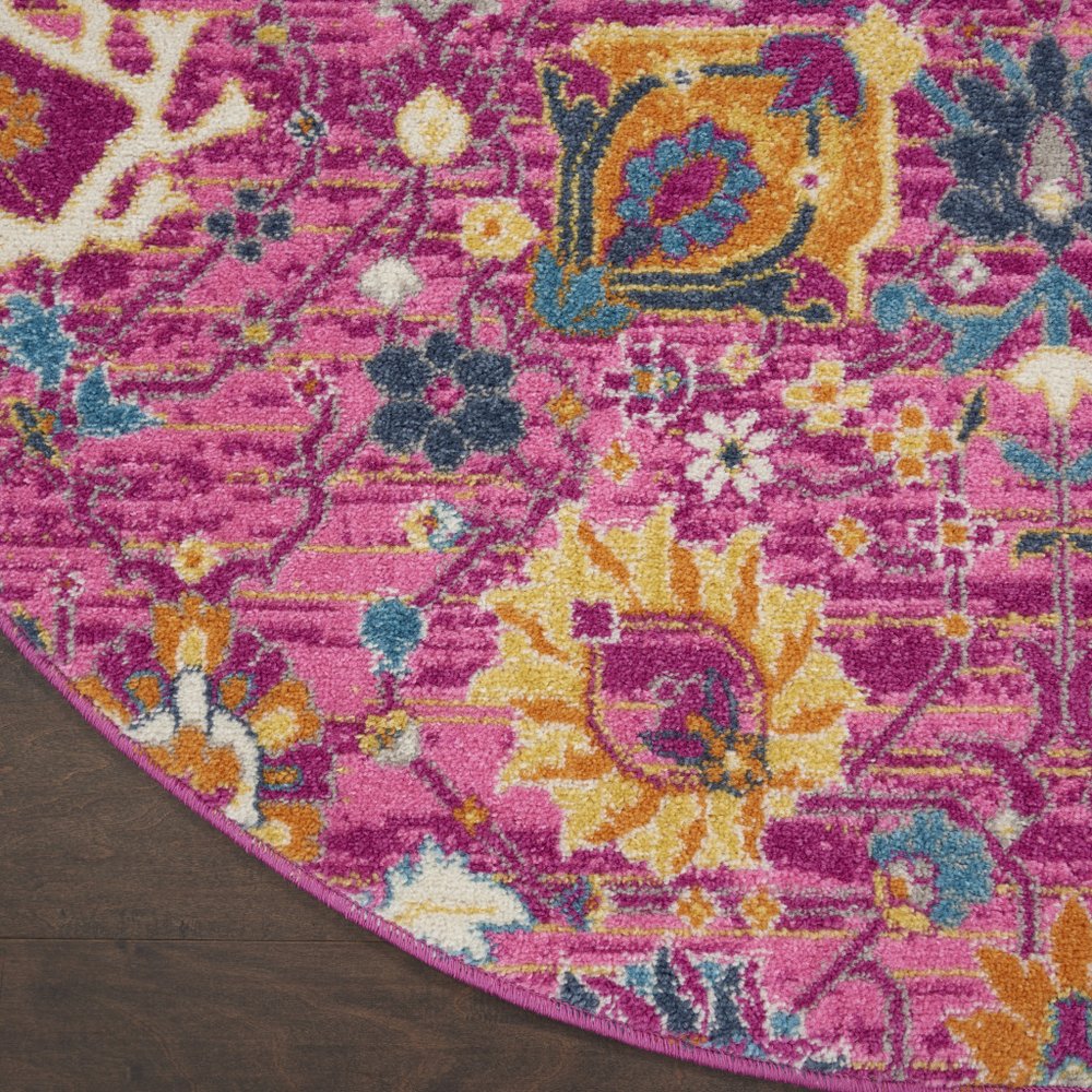 4' Pink Round Floral Power Loom Area Rug