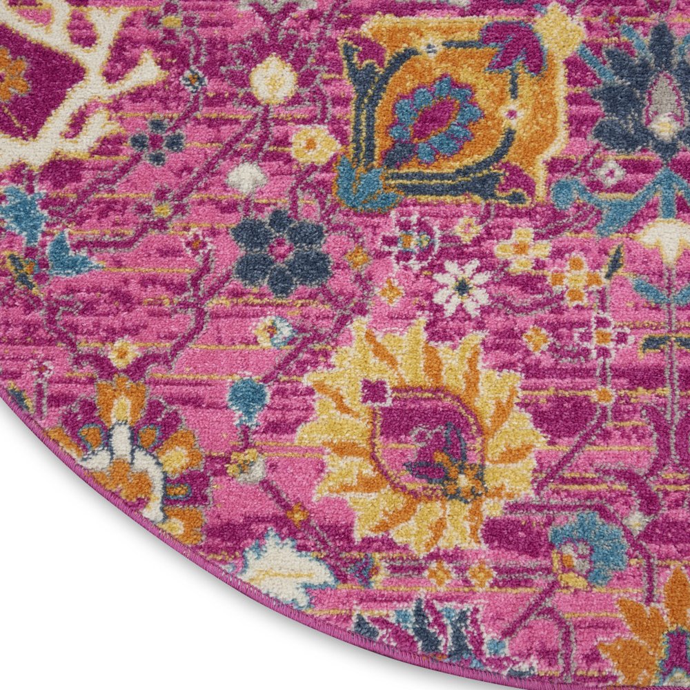 4' Pink Round Floral Power Loom Area Rug