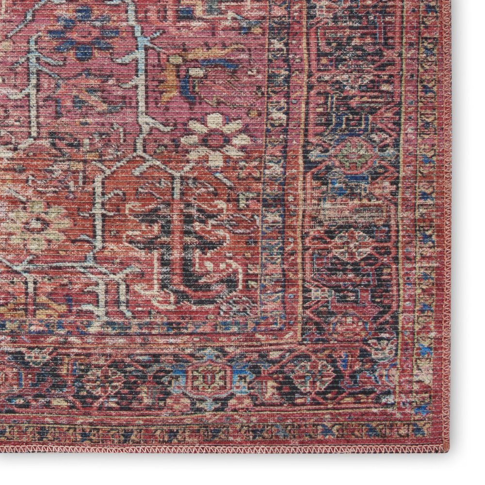 8' X 10' Red Floral Power Loom Distressed Area Rug