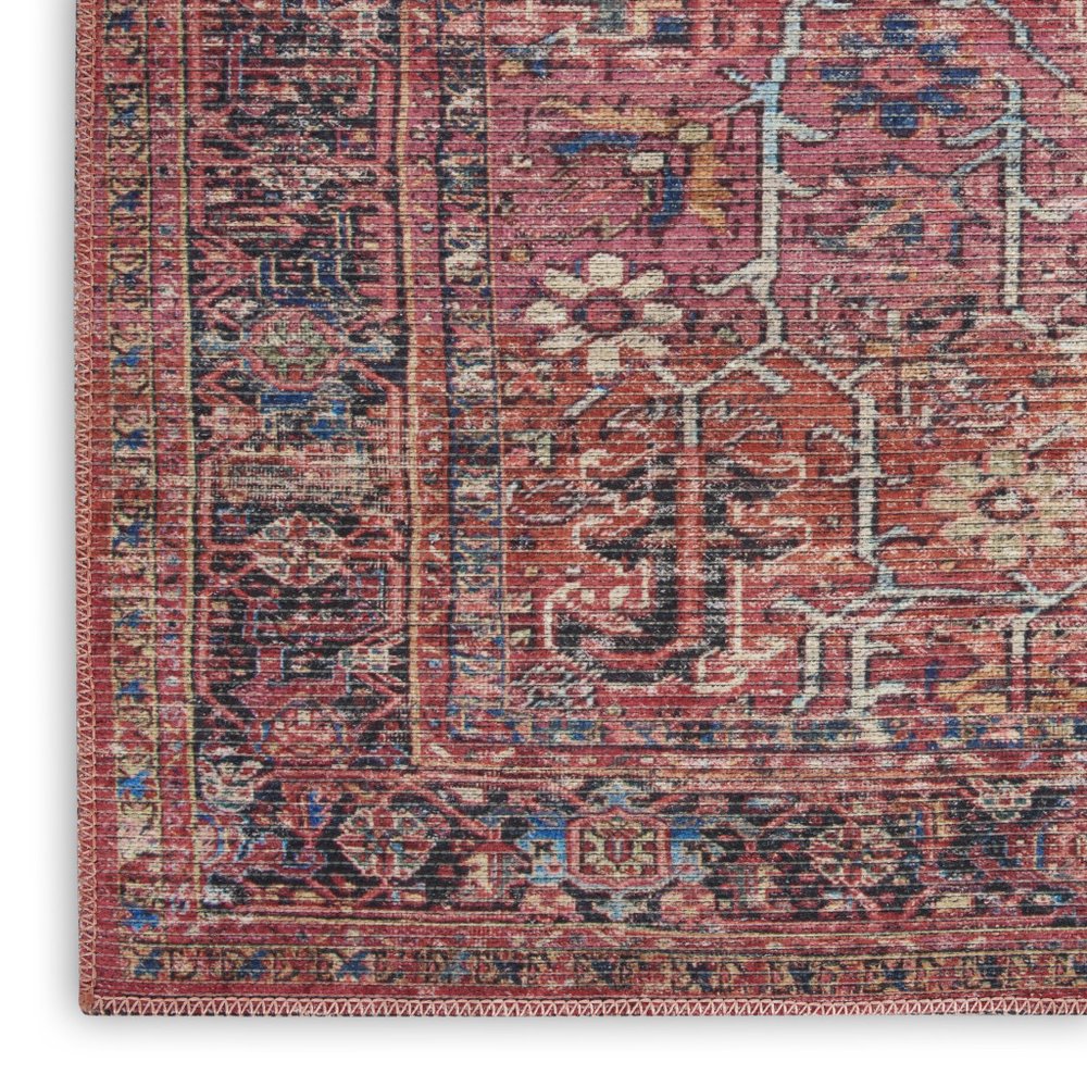 8' X 10' Red Floral Power Loom Distressed Area Rug