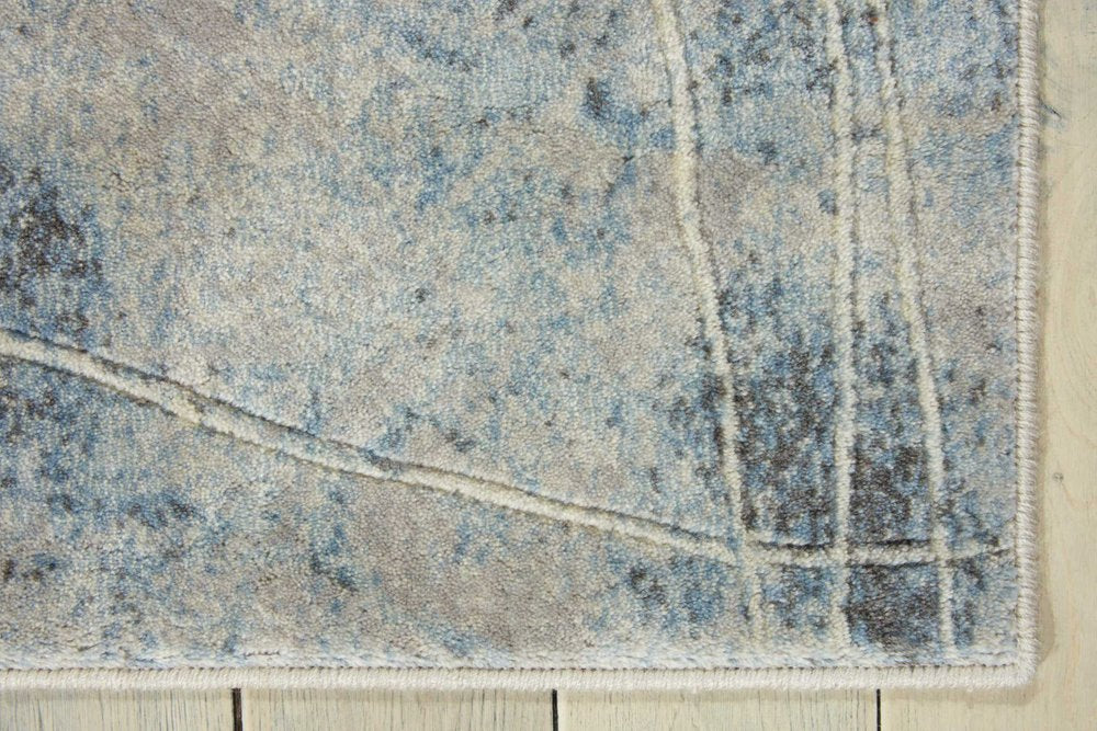 8' Blue And Ivory Floral Runner Rug