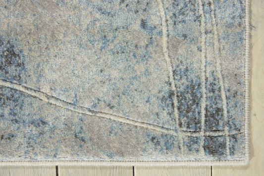 8' Blue And Ivory Floral Runner Rug