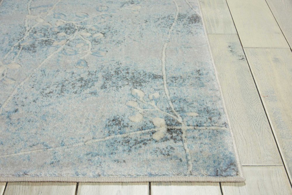 8' Blue And Ivory Floral Runner Rug